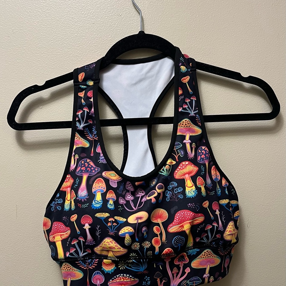 Colorful Mushroom Print Sports Bra